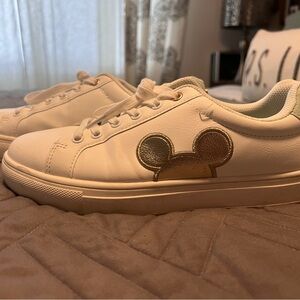 Disney White Sneakers with Gold Mickey Patch